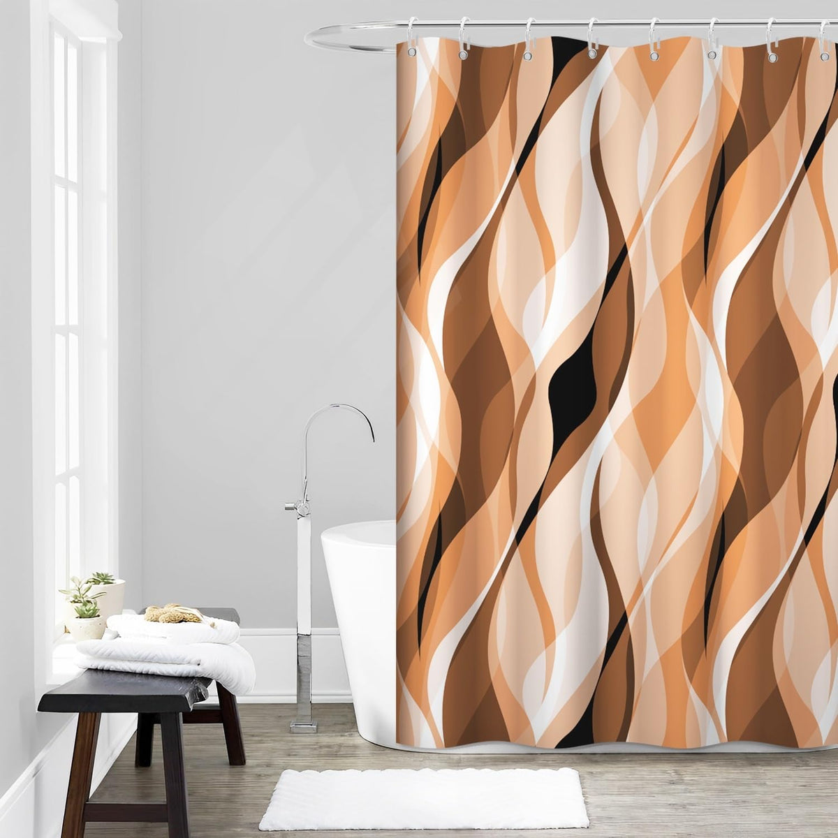 Brown Shower Curtain, Grey and Brown Striped Bathroom Decor 72x72