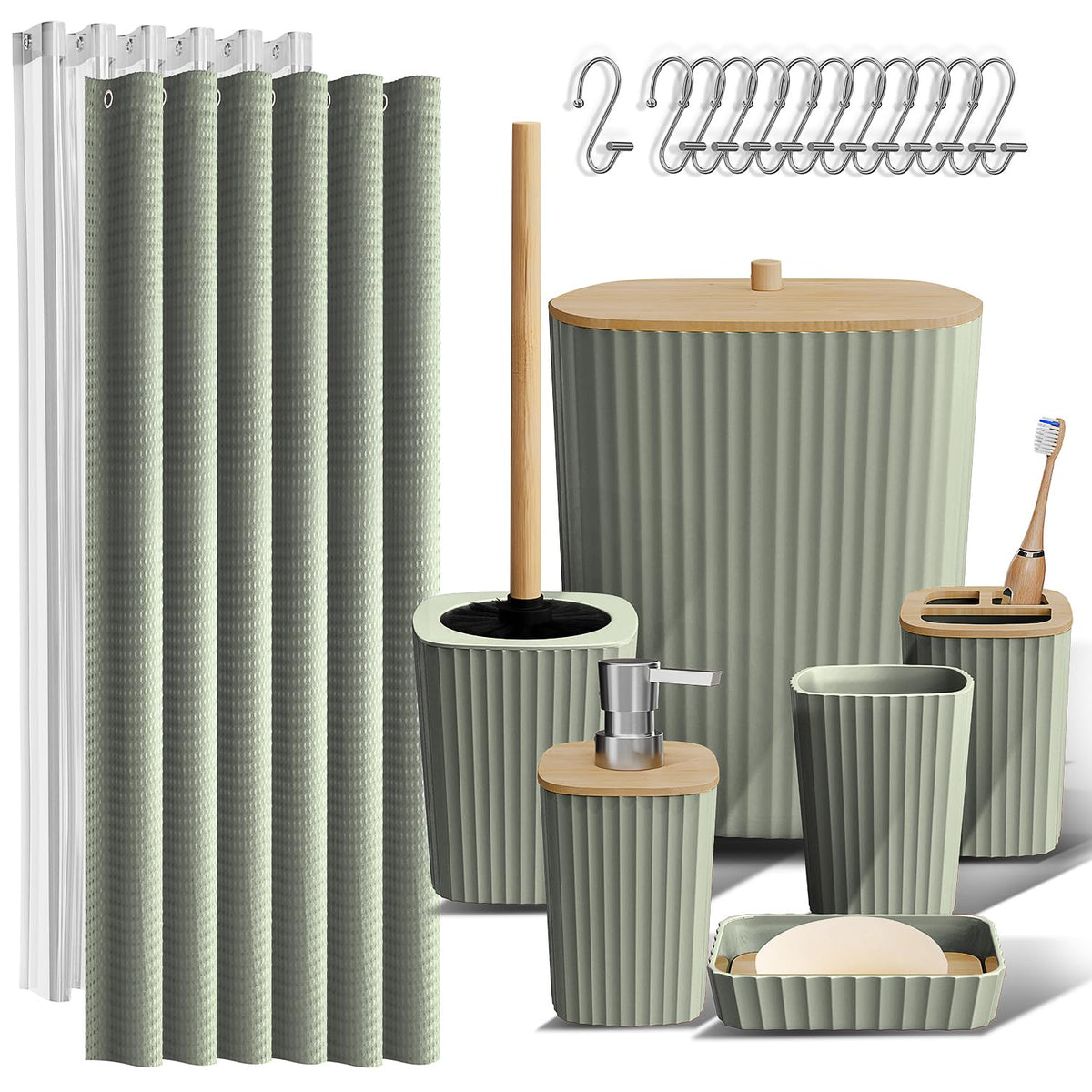 Clara Clark Black Bathroom Set, Shower Curtain Set, Bathroom Accessory Set