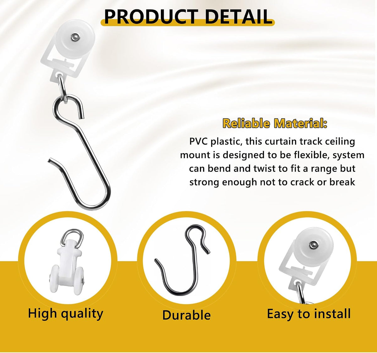 15 Sets Ceiling Curtain Track Roller Hooks Dual Wheel Stainless Steel Ceiling Curtain Gliders 0.59 Inch 15mm Diameter Durable Roller Carriers for Curtains Drapes Room Dividers - White