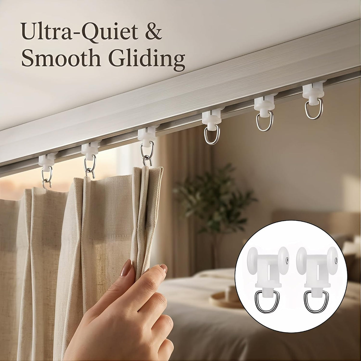 100 Pcs Curtain Track Gliders Silent Rollers Ceiling Mount Shower Hooks