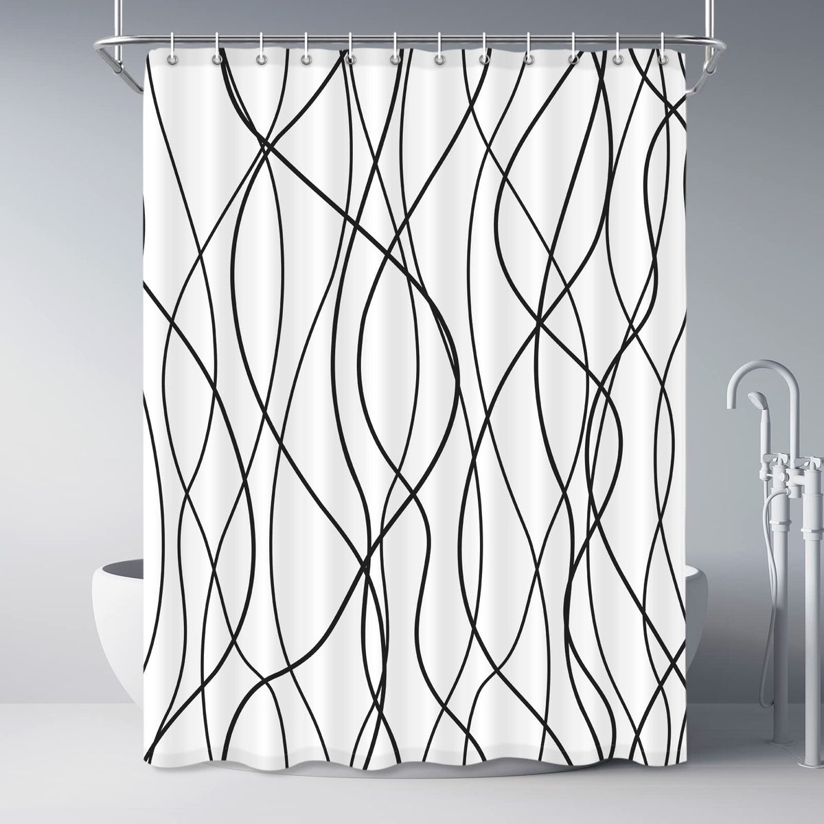 Striped Shower Curtain for Bathroom, Grey White, 72" W x 72" L