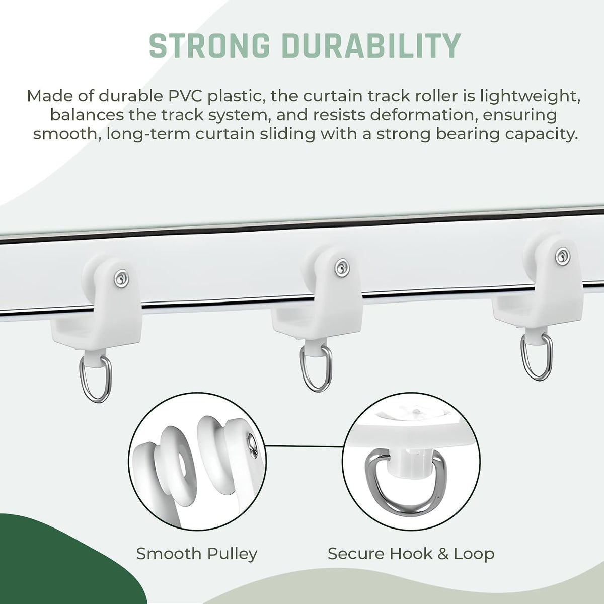 UrbanRed Curtain Track Rollers, 30 Pack Ceiling Curtain Rollers, White
