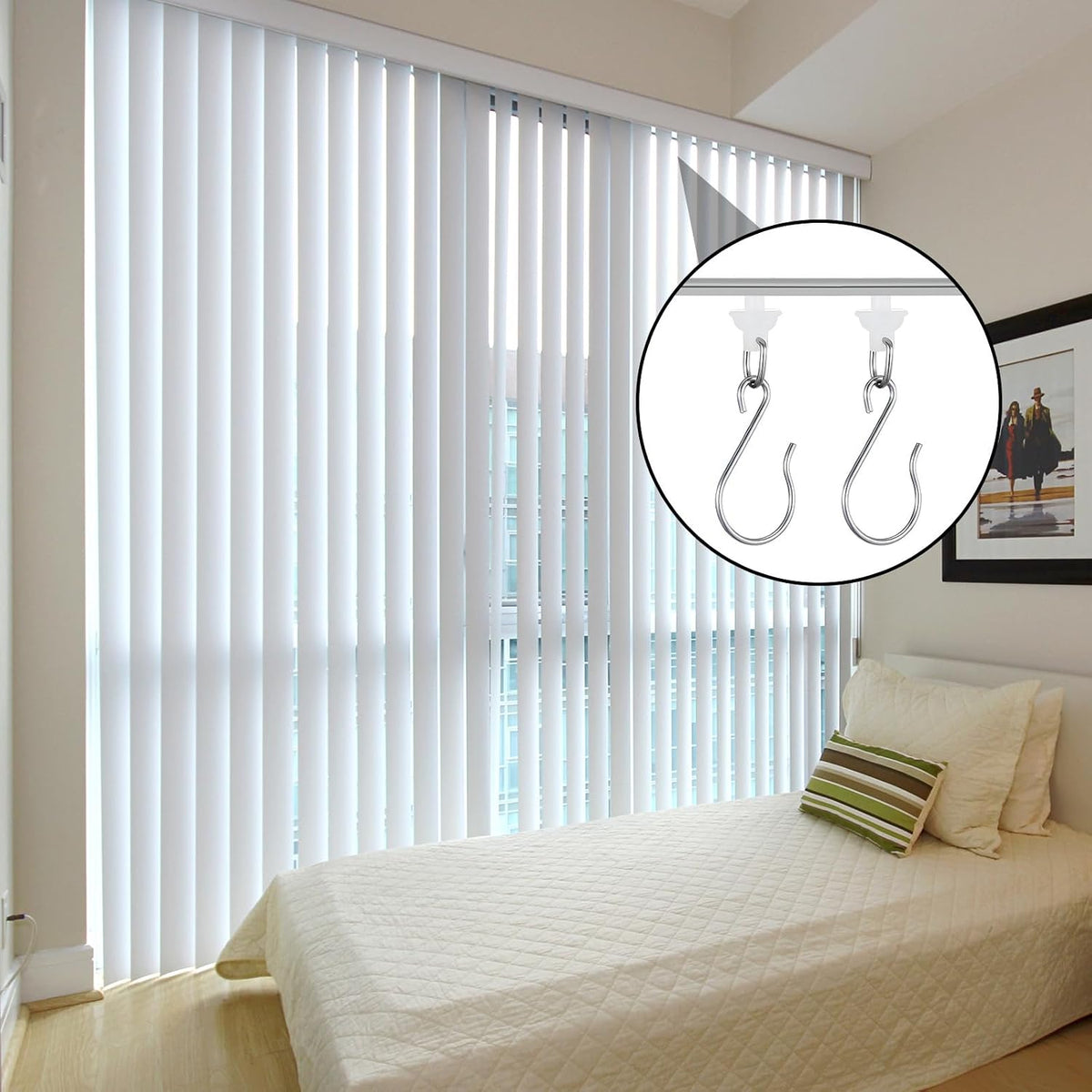60 Pcs Curtain Track Gliders Hooks 30 Pcs Plastic White Ceiling Sliding and 30 Metal Hooks Curtain Tracks Carriers for Straight Curved Track Hook Tracks Rail Runner for Window Shower Curtains