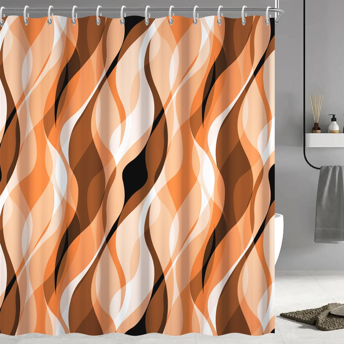 Brown Shower Curtain, Grey and Brown Striped Bathroom Decor 72x72
