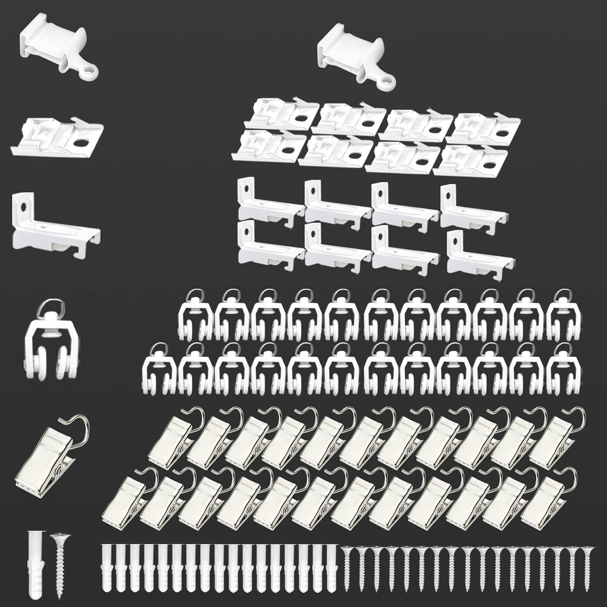 Curtain Track Rollers, 30 Pack Curtain Track Gliders Plastic Twin Wheeled Carriers Drapery Rail Sliding Glider for Windows Shower Rv Curtain Tracks, White