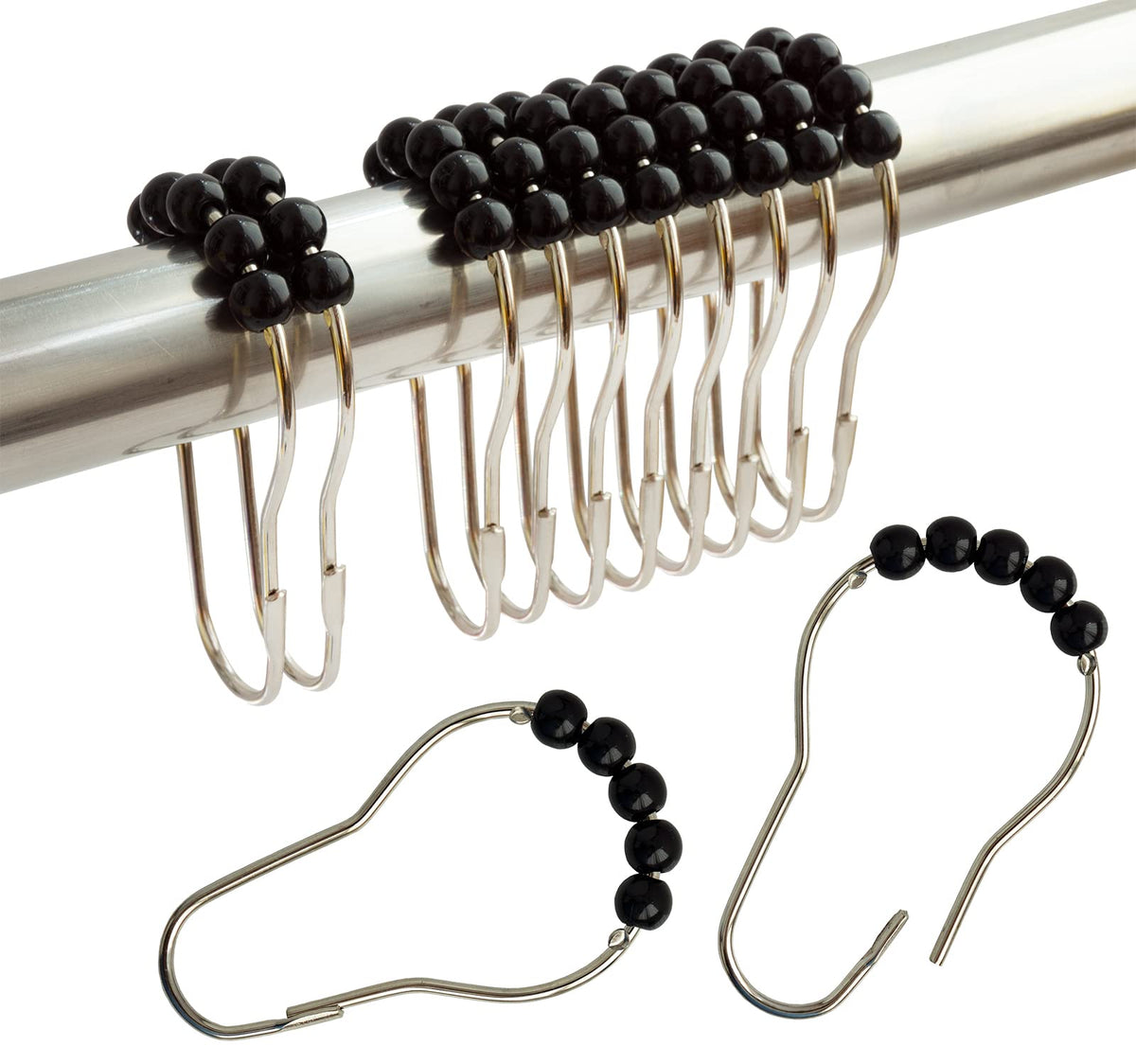 Orange Shower Curtain Hooks Stainless Steel Acrylic Balls (12pcs)