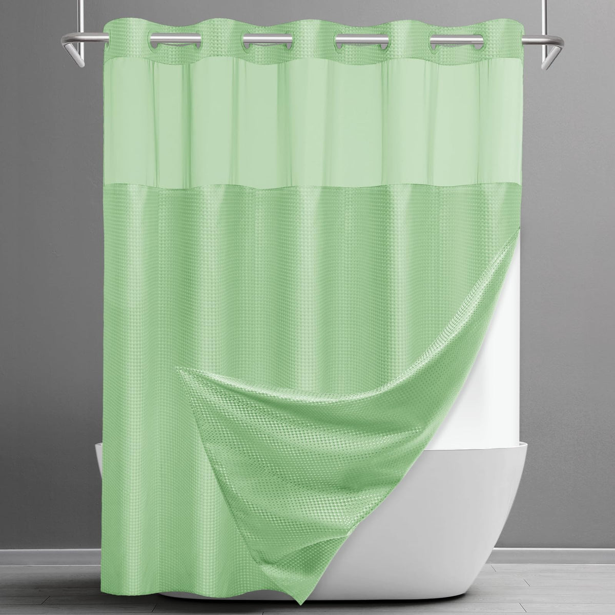 SORTTO Ringless Waffle Shower Curtain with Snap in Liner Set, 71x74, Grey