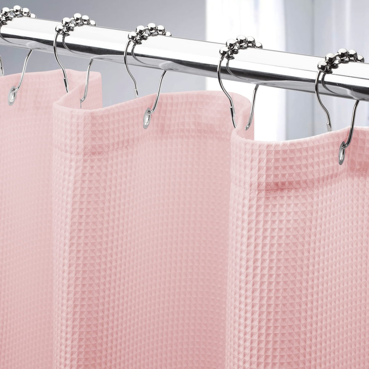 AmazerBath White Shower Curtain Fabric, Waffle Shower Curtains for Bathroom, Cloth Shower Curtain Heavy Duty, Thick Bathroom Shower Curtains Hotel Quality, Premium Polyester, 72x72 Inches
