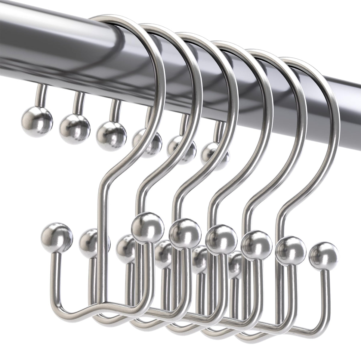Titanker Shower Curtain Hooks Rings, Rust Resistant Metal Double Glide Shower Hooks Rings for Bathroom Shower Rods Curtains, Set of 12 Hooks - Nickel