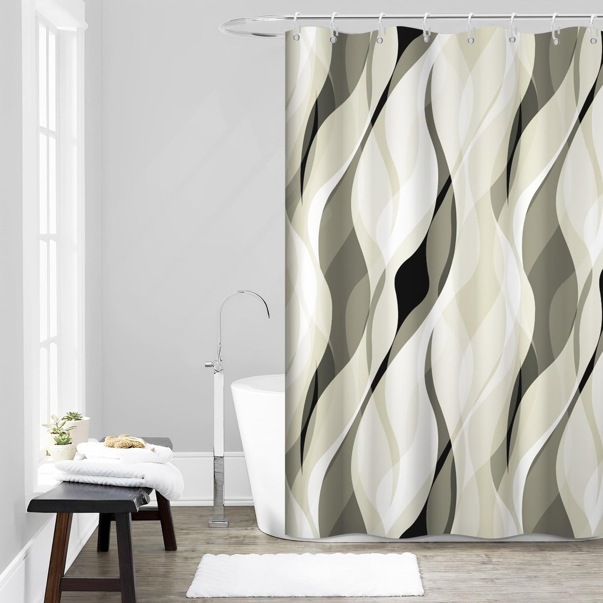 Brown Shower Curtain, Grey and Brown Striped Bathroom Decor 72x72