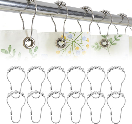 12 Shower Curtain Hooks, Rust-Resistant/Stainless Steel Material