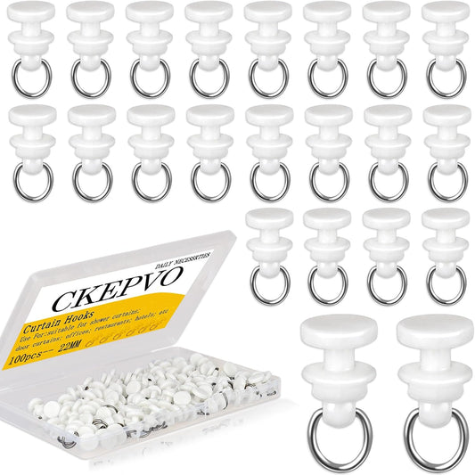 Curtain Track Hooks for Ceiling Mount, 100-Pack Plastic Hooks - Smooth Gliding Rollers for Home/RV, Compatible with Most Curtain Tracks, Easy Install,（Note:Please Check The Size） (100, White)