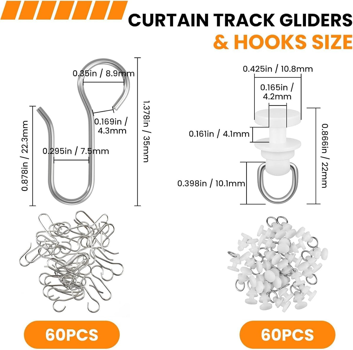 120 Pcs Shower Curtain Track Gliders & Curtain Hooks Set
