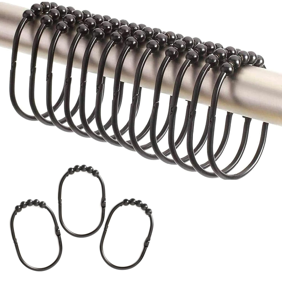 Double Glide Roller Shower Curtain Hooks, Oil Rubbed Bronze,12PCS