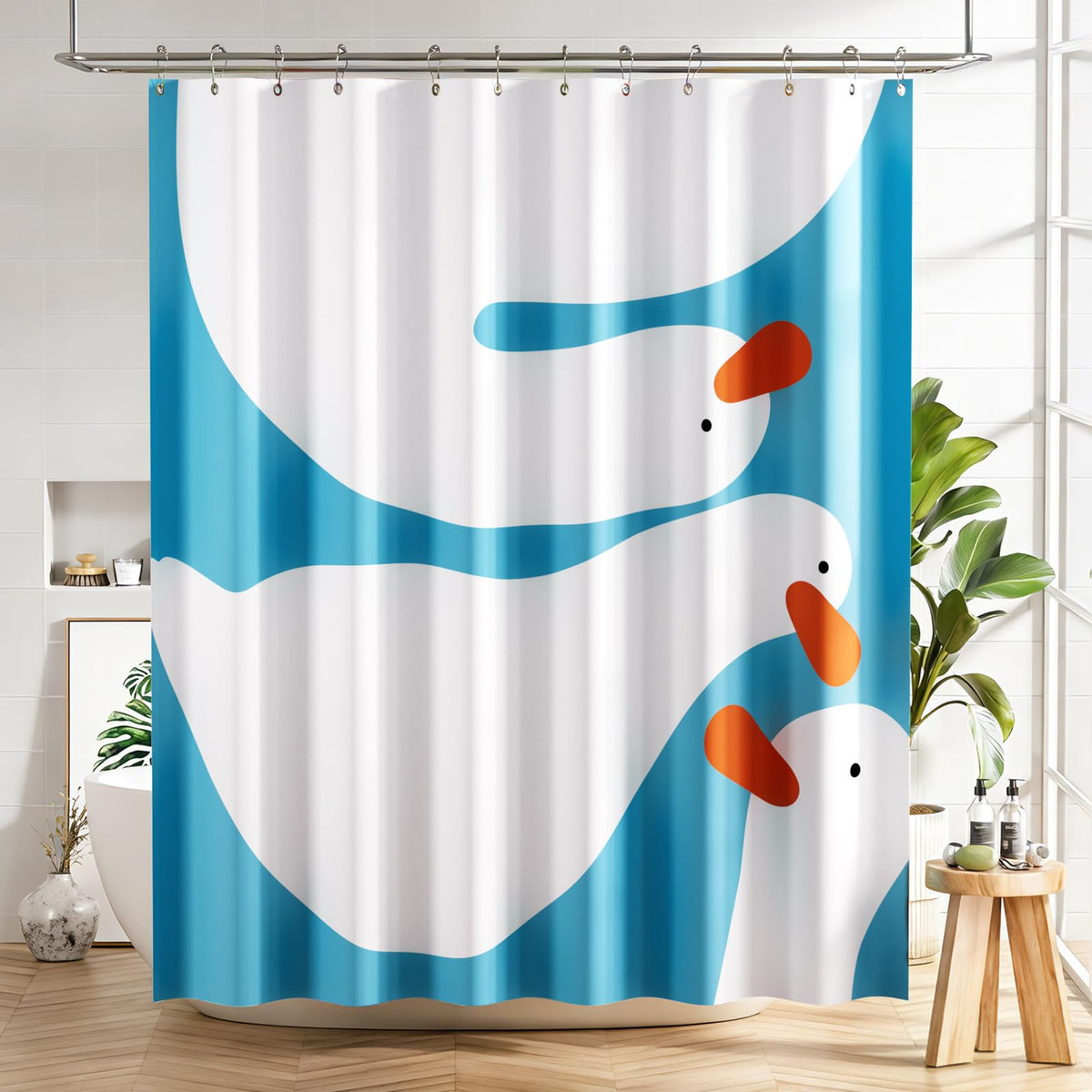 AmazerBath Shower Curtain, Washable Cloth Black Shower Curtain Sets with 12 Shower Curtain Hooks, Fabric Rustic Black and White Striped Curtain, Farmhouse Bathroom Curtains, 72x72 Inches