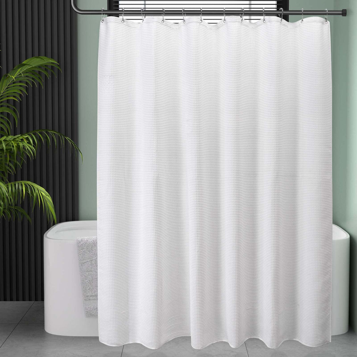 AmazerBath White Shower Curtain Fabric, Waffle Shower Curtains for Bathroom, Cloth Shower Curtain Heavy Duty, Thick Bathroom Shower Curtains Hotel Quality, Premium Polyester, 72x72 Inches