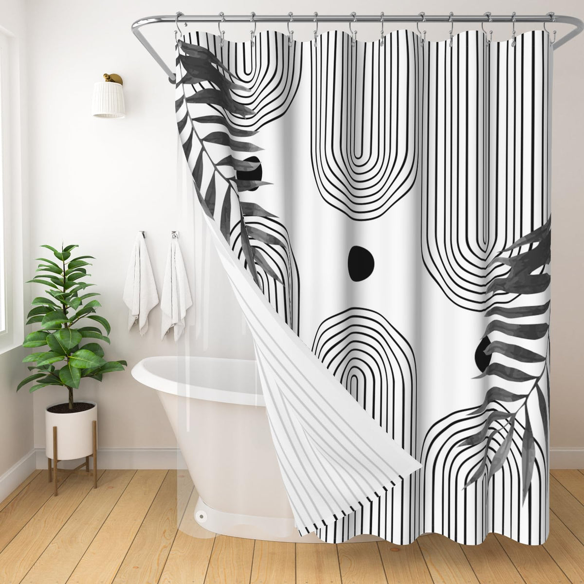Boho Mid Century Shower Curtain, Modern Abstract with Hooks 72x72