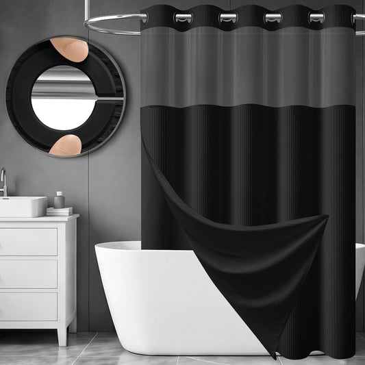 Dynamene Ringless Waffle Weave Fabric Shower Curtain Set, Black, 72"x75"