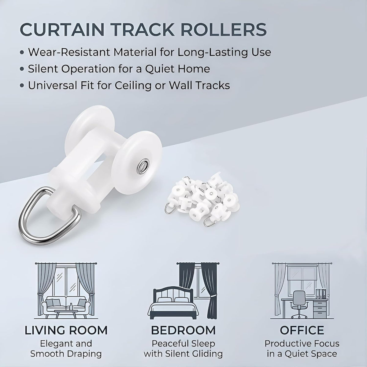 100 Pcs Curtain Track Gliders Silent Rollers Ceiling Mount Shower Hooks