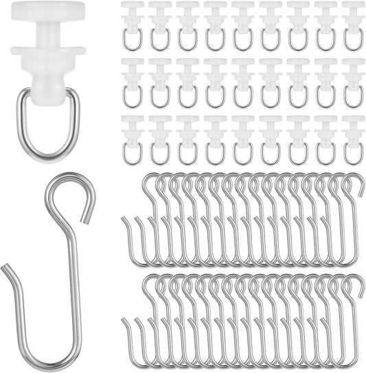 Nogeqi 100 Pcs Curtain Track Hooks & Gliders, Curtain Hooks, Stainless Steel Flexible S Shaped Drapery Hook and Plastic Rollers Set for Bathroom Camper Shower Curtains Dorm Window Rail
