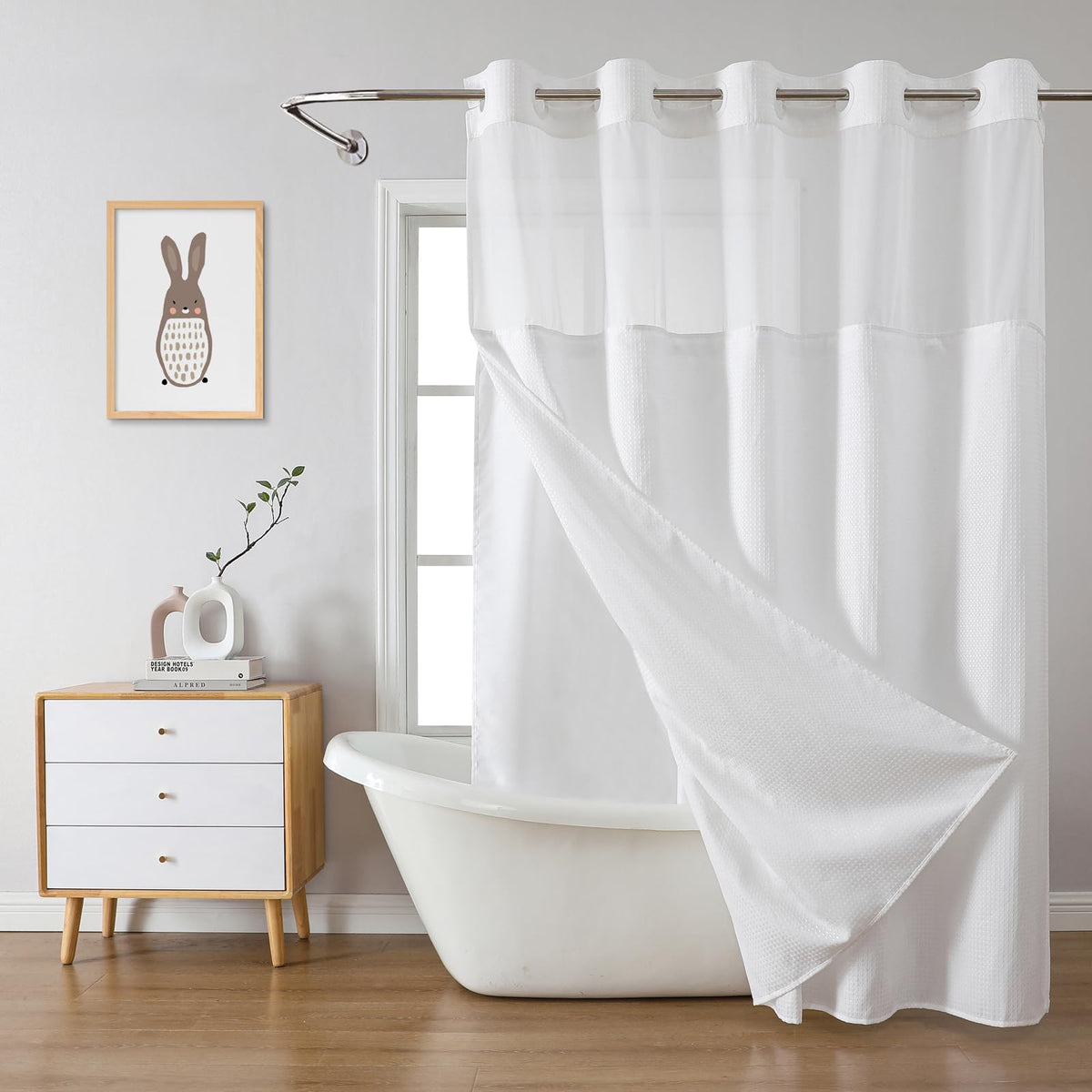 eachope No Hook Waffle Shower Curtain with Snap-in Liner, 71x74 Inch, Grey