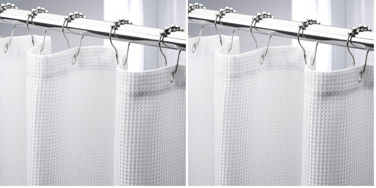 AmazerBath White Shower Curtain Fabric, Waffle Shower Curtains for Bathroom, Cloth Shower Curtain Heavy Duty, Thick Bathroom Shower Curtains Hotel Quality, Premium Polyester, 72x72 Inches