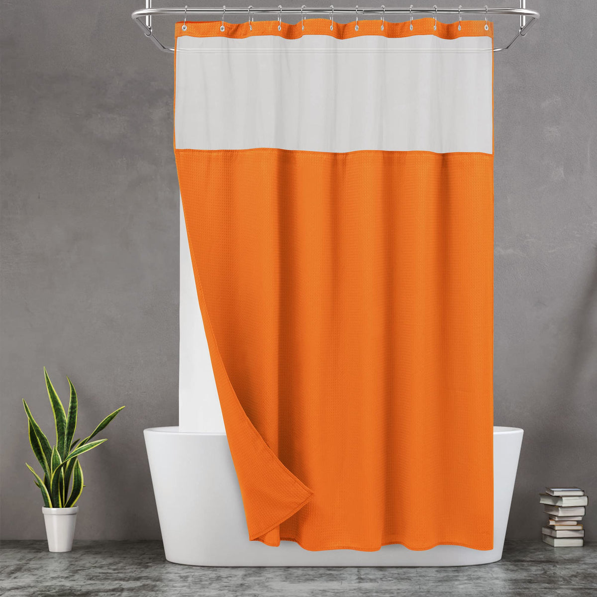 N&Y HOME Waffle Weave Shower Curtain with Snap-in Liner Set Blue, 71x72