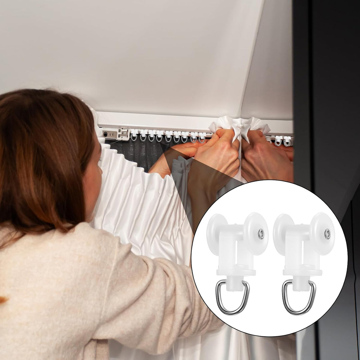 100 Pcs Curtain Track Glider Rollers Hooks Ceiling Tracks Hooks Plastic Mute Wheel Rollers Ball Pulley Windows Shower Curtain Tracks