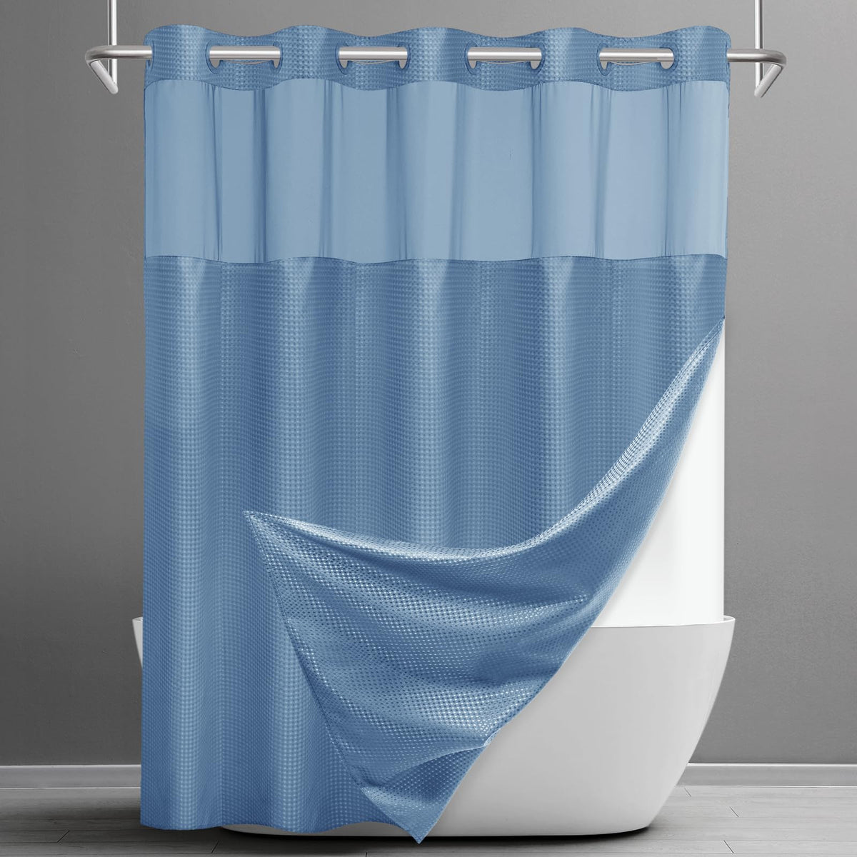 SORTTO Ringless Waffle Shower Curtain with Snap in Liner Set, 71x74, Grey