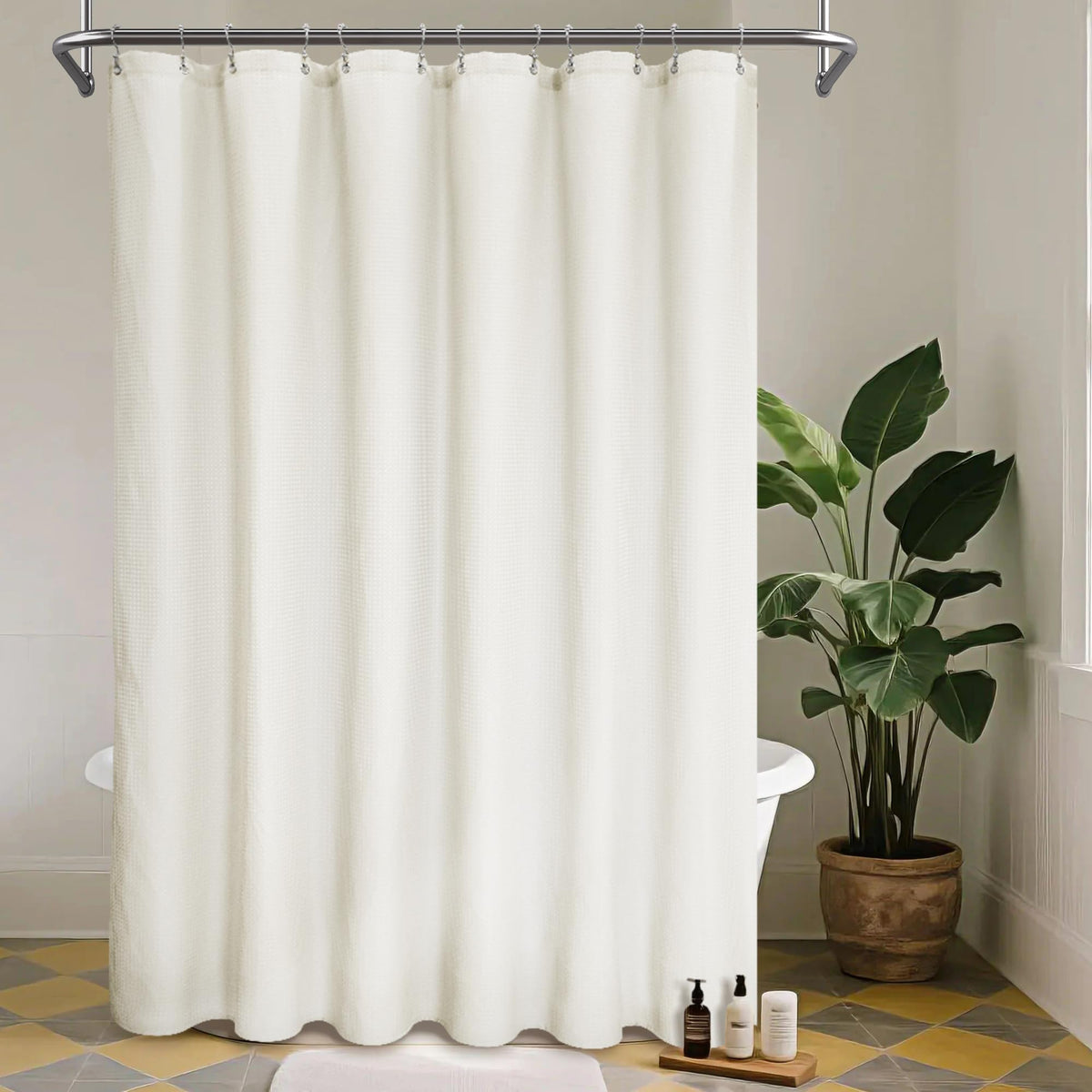 Barossa Design Waffle Weave Short Shower Curtain Fabric 66" Length, White