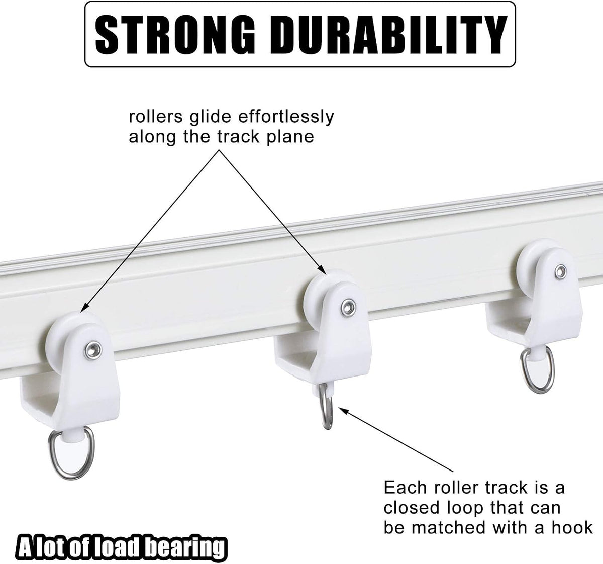 Jetec 50 Pcs Curtain Track Rollers Bulk, Flexible Bendable, White