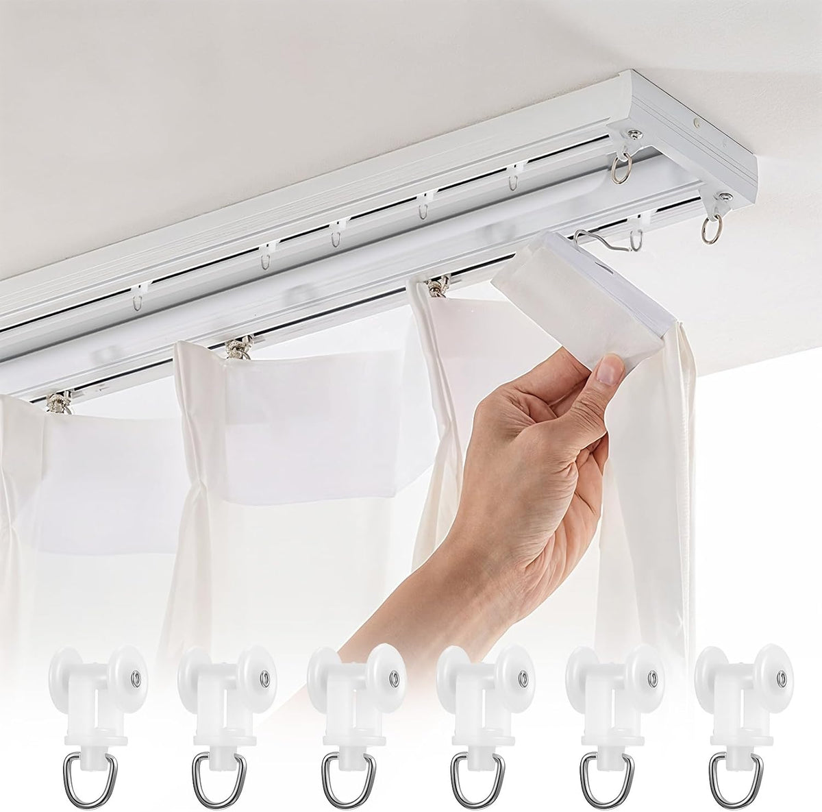 100 Pcs Curtain Track Glider Rollers Hooks Ceiling Tracks Hooks Plastic Mute Wheel Rollers Ball Pulley Windows Shower Curtain Tracks