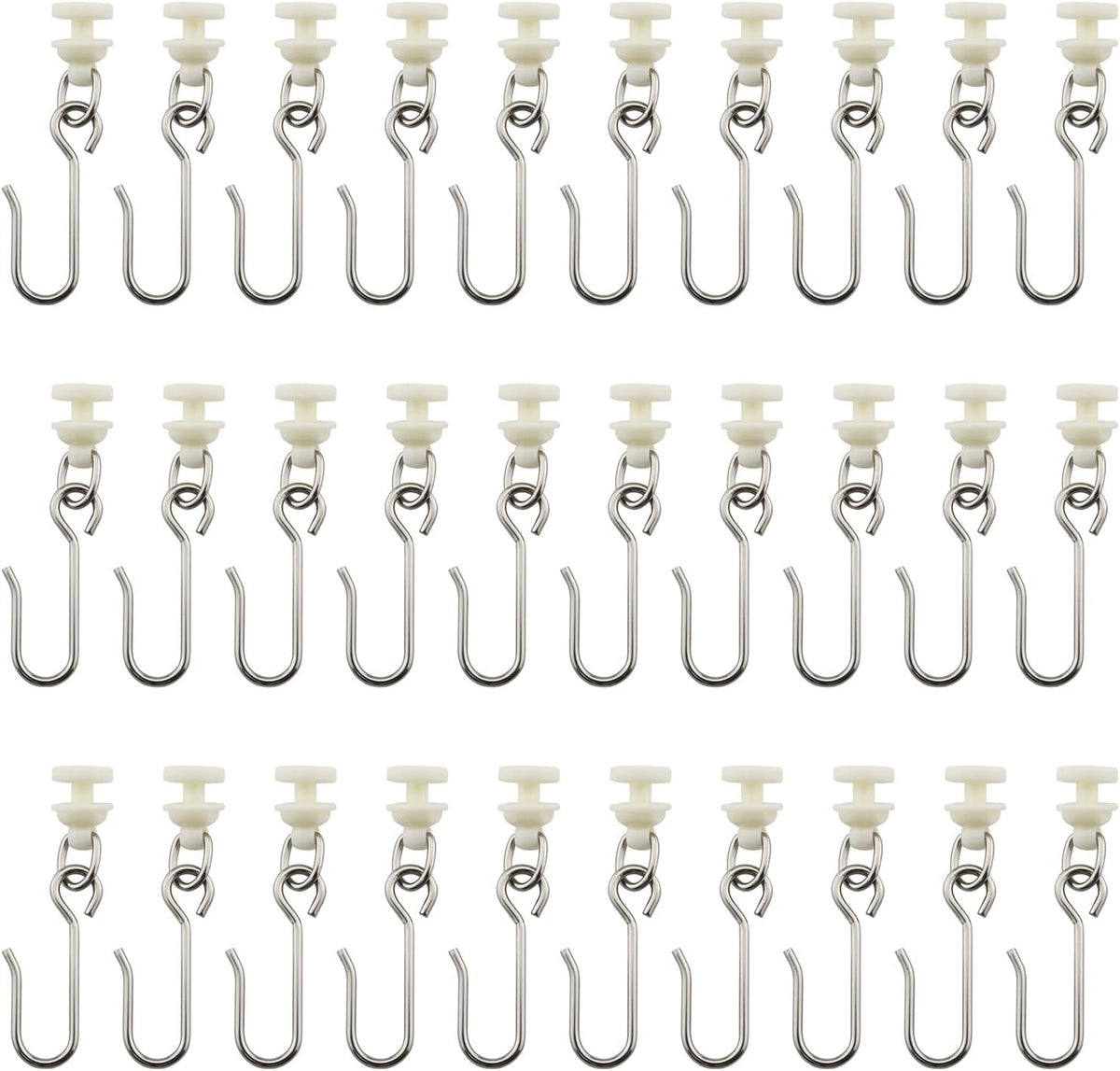 JianLing 30 Pieces Stainless Steel Hooks and 30 Pieces Curtain Track Glider Rail Curtain Hook Rollers for Tracks and Rails