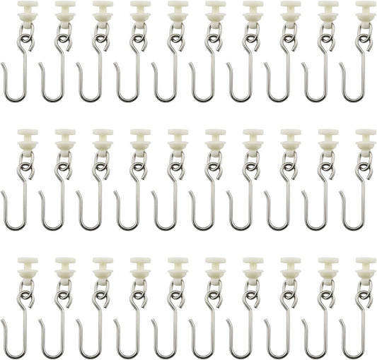 JianLing 30 Pieces Stainless Steel Hooks and 30 Pieces Curtain Track Glider Rail Curtain Hook Rollers for Tracks and Rails