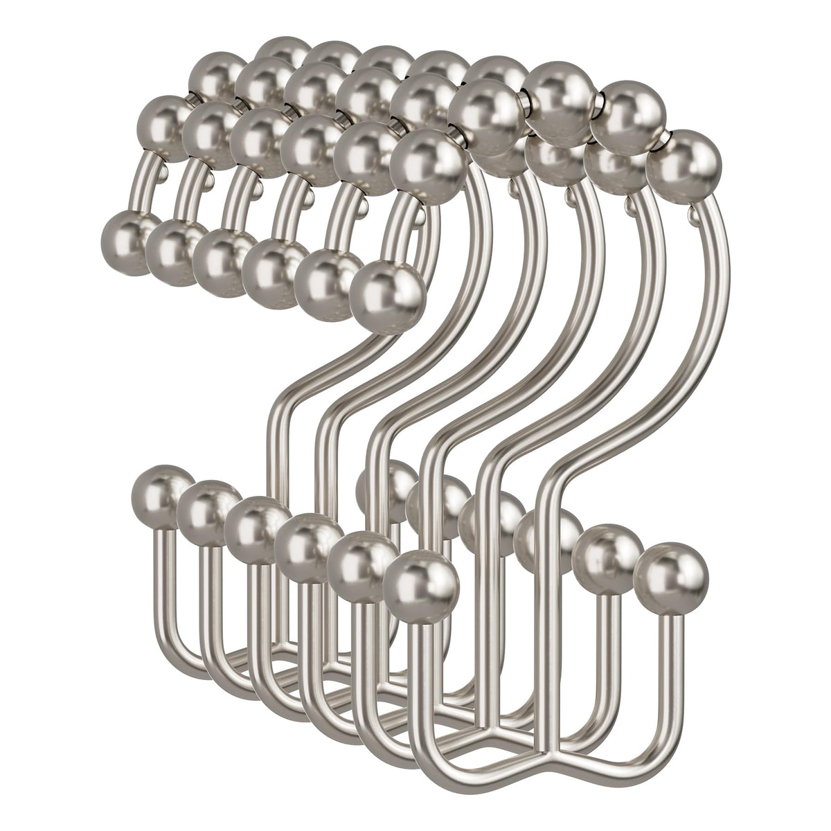 Amazer Black Shower Curtain Hooks, 12PCS Minimalist Simple Double Shower Curtain Rings, Rust-Resistant Metal Shower Hooks Shower Curtain Hangers, Shower Rings for Bathroom Shower Rods Curtains