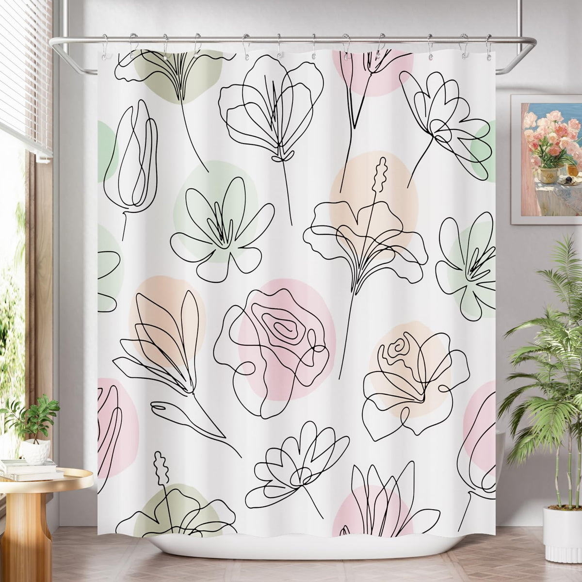 AmazerBath Shower Curtain, Washable Cloth Black Shower Curtain Sets with 12 Shower Curtain Hooks, Fabric Rustic Black and White Striped Curtain, Farmhouse Bathroom Curtains, 72x72 Inches
