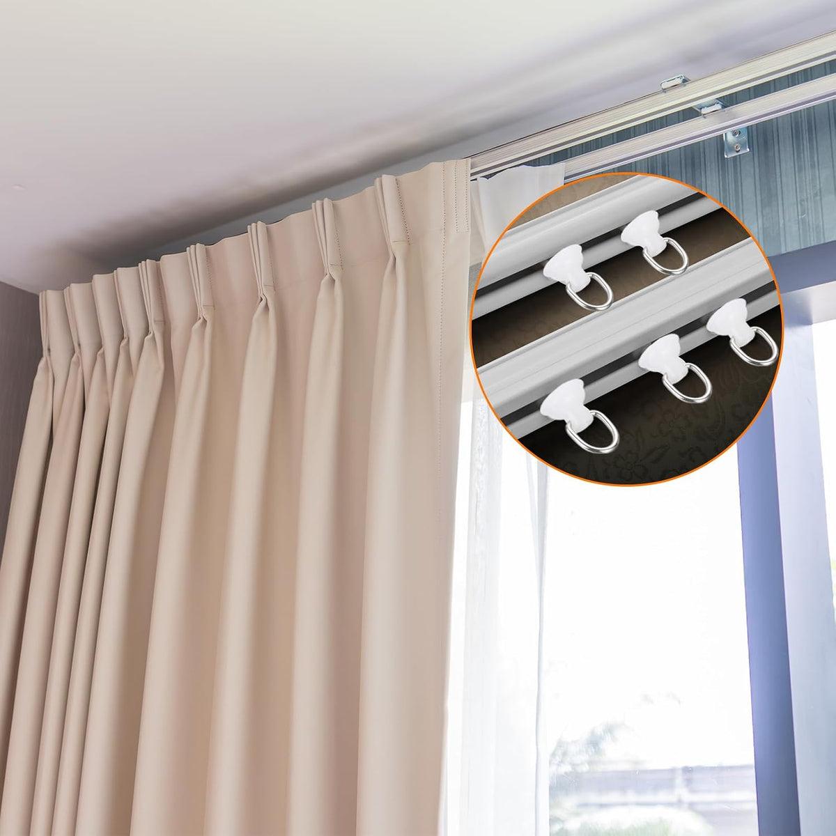 uxcell 50Pcs Curtain Track Glider Pulley Straight Curved Curtain Track Rollers for Window Tracks Carrier Accessories White