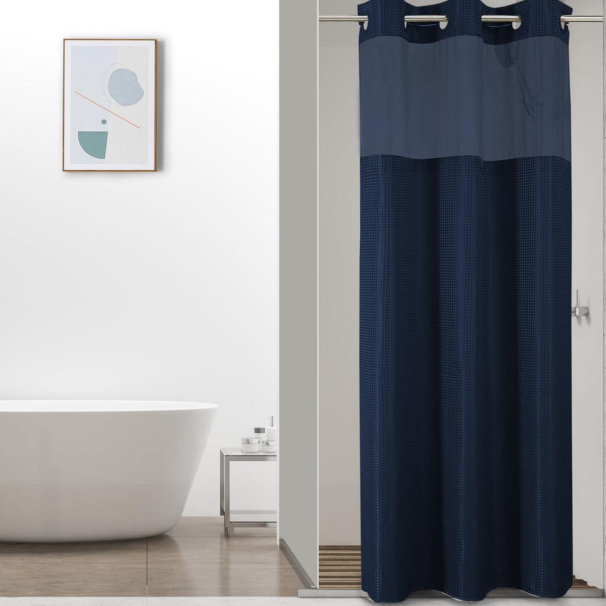Colorful Star Sage Green No Hook Waffle Shower Curtain Set, 72 x 75 Inch