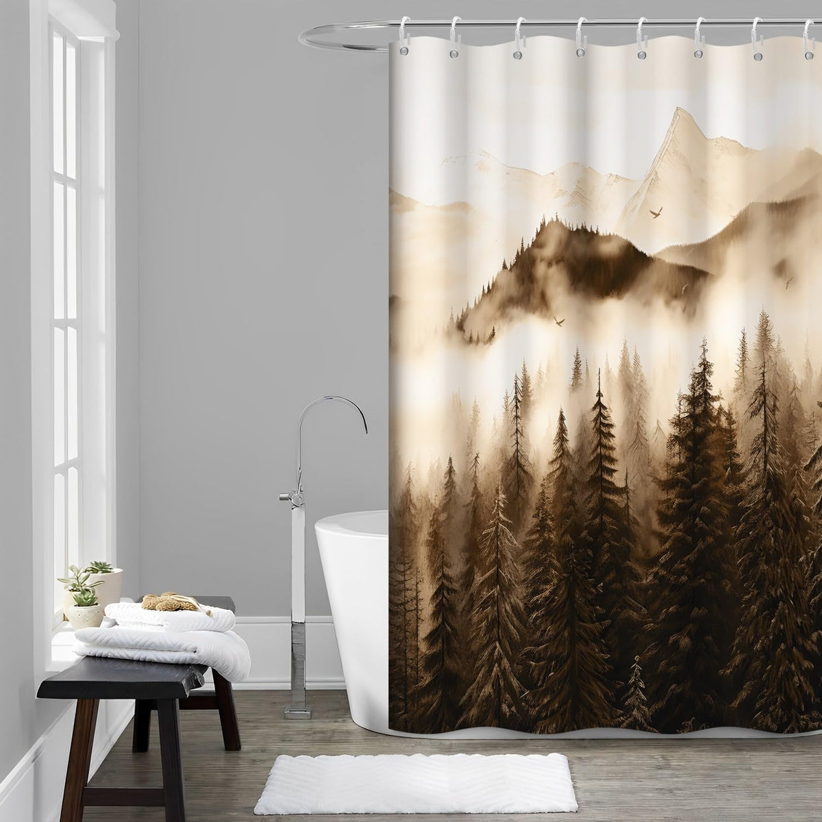Navy Blue Forest Shower Curtain for Bathroom 72x72 Inch