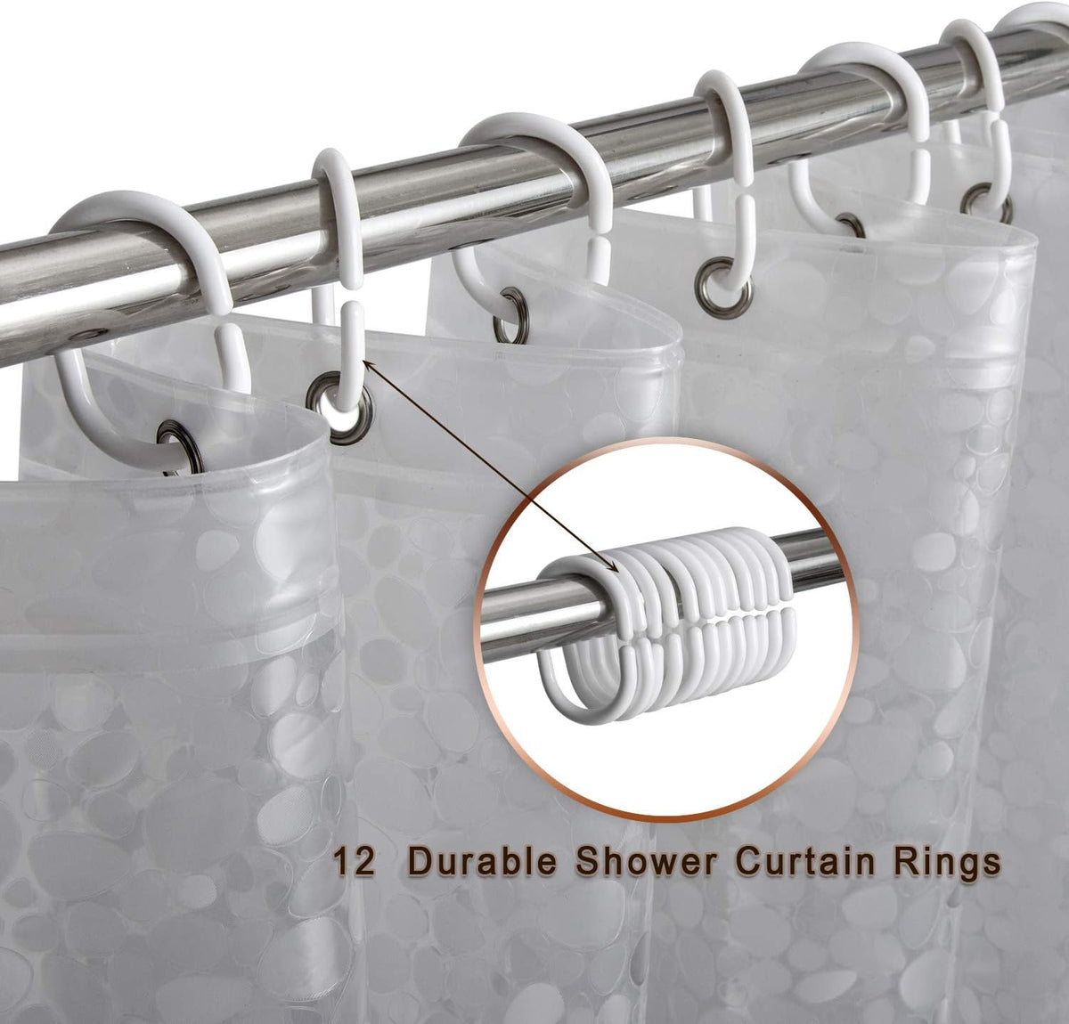 Bostofy Waterproof Shower Curtain Liner 8G EVA Thick Shower Curtain with Heavy Duty 3 Bottom Magnets, Shower Liner for Shower Stall, Bathtubs, 3D Pebble Pattern, 72 x 72,12 Hooks