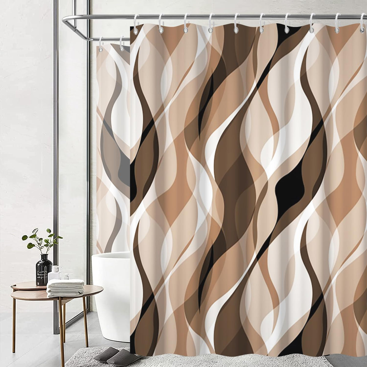 Brown Shower Curtain, Grey and Brown Striped Bathroom Decor 72x72