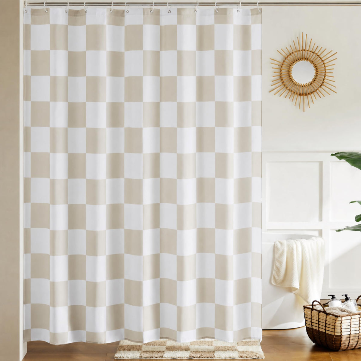 Ohocut Checkered Shower Curtain, Sage Green Shower Curtains for Bathroom, Cute Retro Checkboard Shower Curtain Vintage Aesthetic, Washable Fabric Bath Curtain 72''x72''