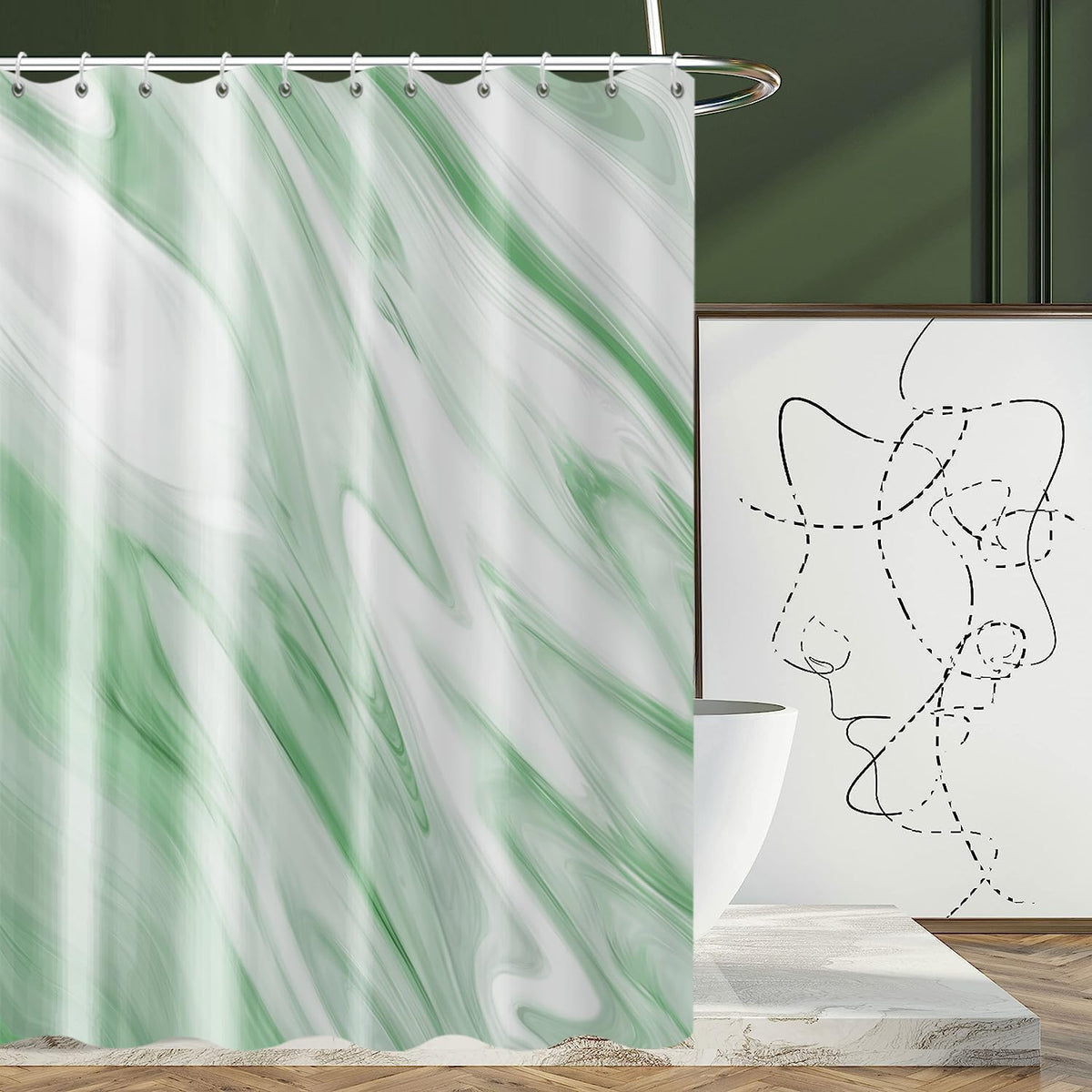 Brown Marble Shower Curtain, Grey Brown Modern Abstract Wave Luxury Bathroom Curtain Bathtub Home Decor Waterproof Fabric Machine Washable with 12 PCS Hooks,72" Wx72 L