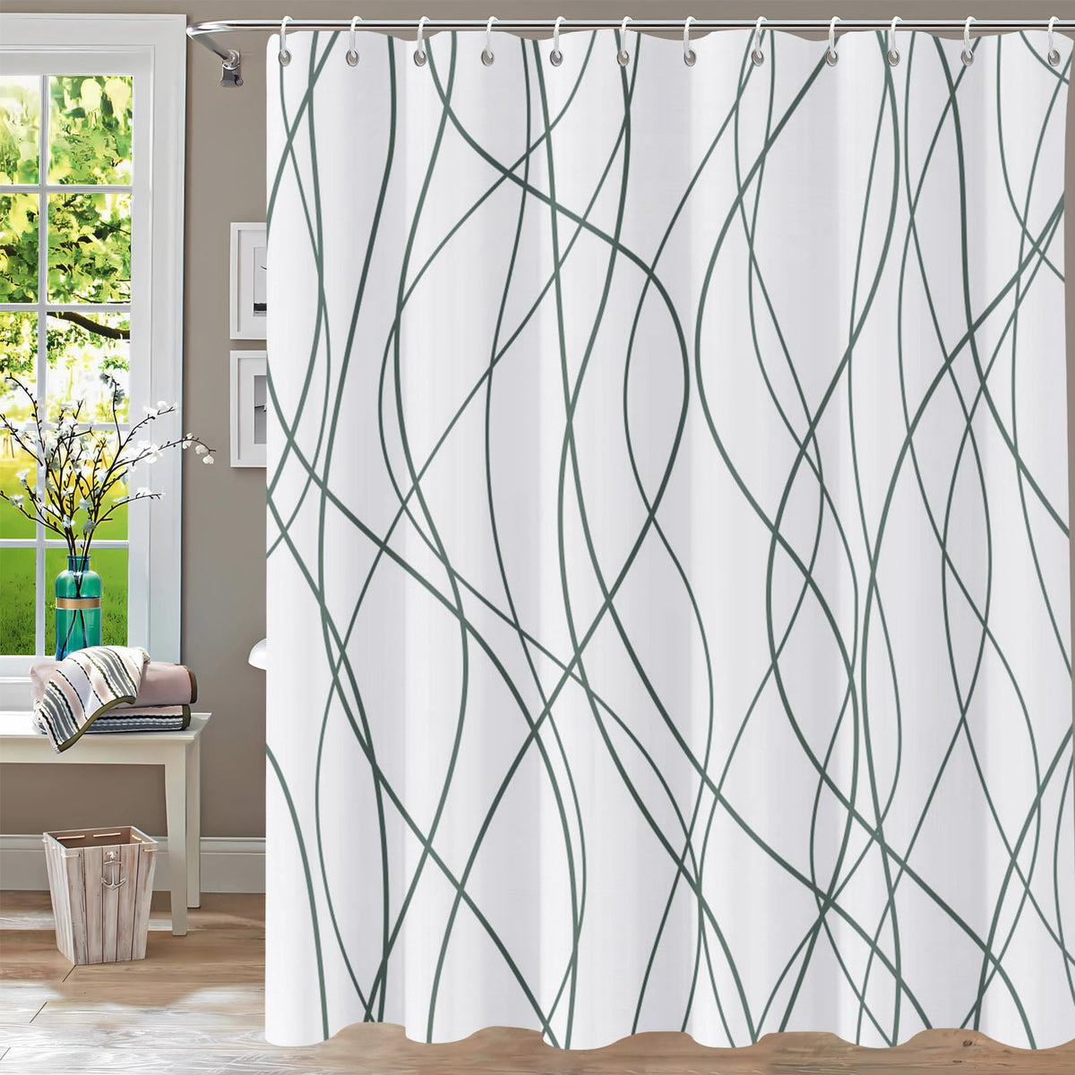 Shower Curtain Blue Eucalyptus Shower Curtains for Bathroom, Watercolor Leaf Shower Curtain Sets Waterproof Plant Shower Curtain Leaves Fabric Cloth Bathroom Curtains 72x72 inch with Hooks