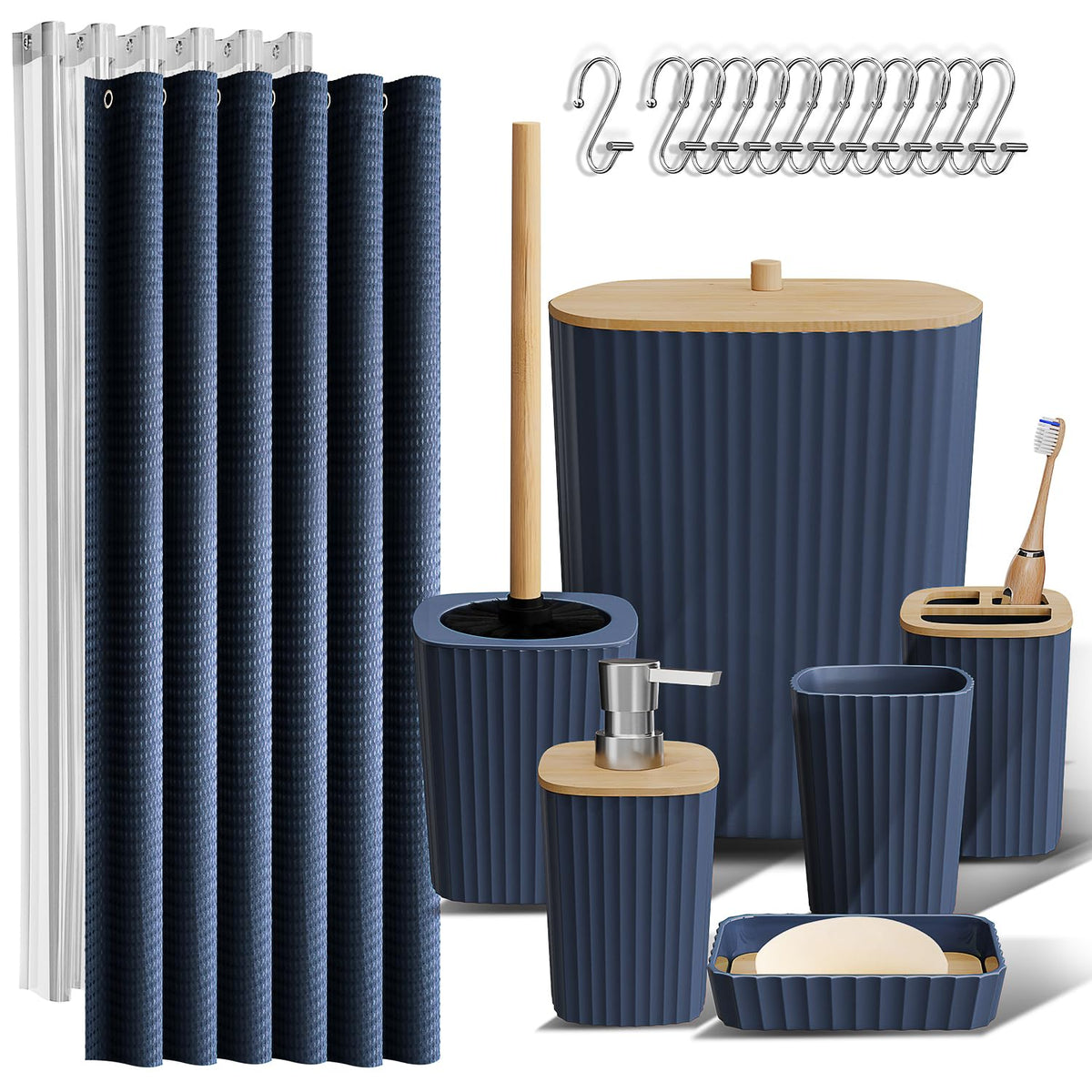 Clara Clark Black Bathroom Set, Shower Curtain Set, Bathroom Accessory Set