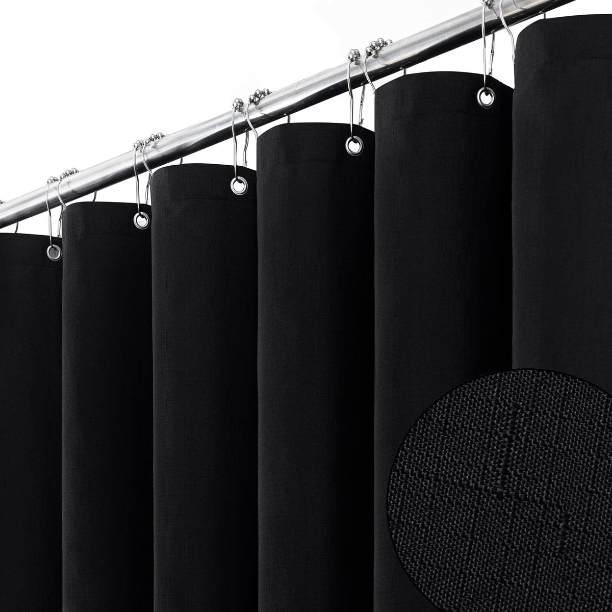 BTTN Grey Linen Textured Waterproof Fabric Shower Curtain Set, 72x72, Gray