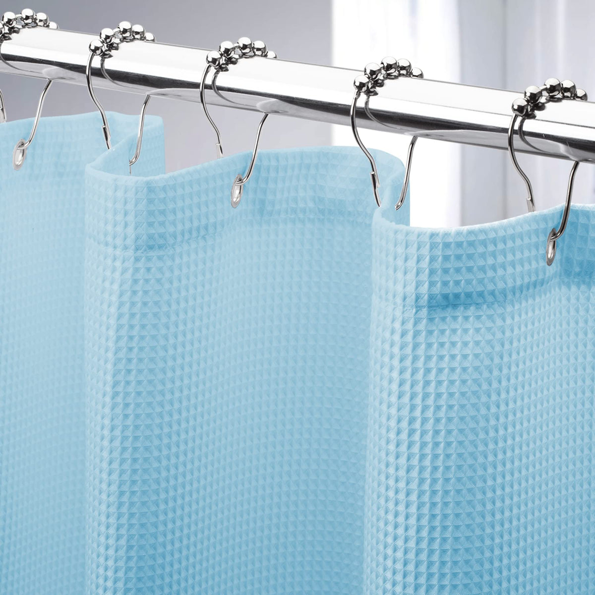 AmazerBath White Shower Curtain Fabric, Waffle Shower Curtains for Bathroom, Cloth Shower Curtain Heavy Duty, Thick Bathroom Shower Curtains Hotel Quality, Premium Polyester, 72x72 Inches