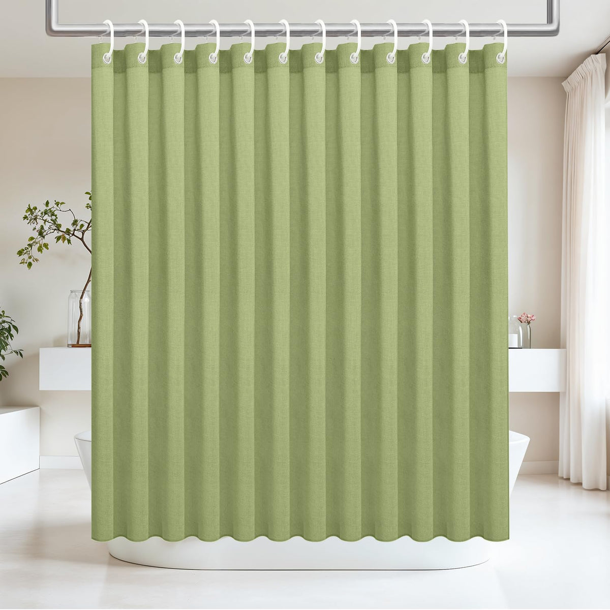 Ga-Geetopia Linen Textured Shower Curtain Set with Hooks, Boho Farmhouse Bath Shower Curtains for Beige Bathroom Neutral Cloth, Hotel Luxury, Weighted Hem, 72W x 72L, Cream