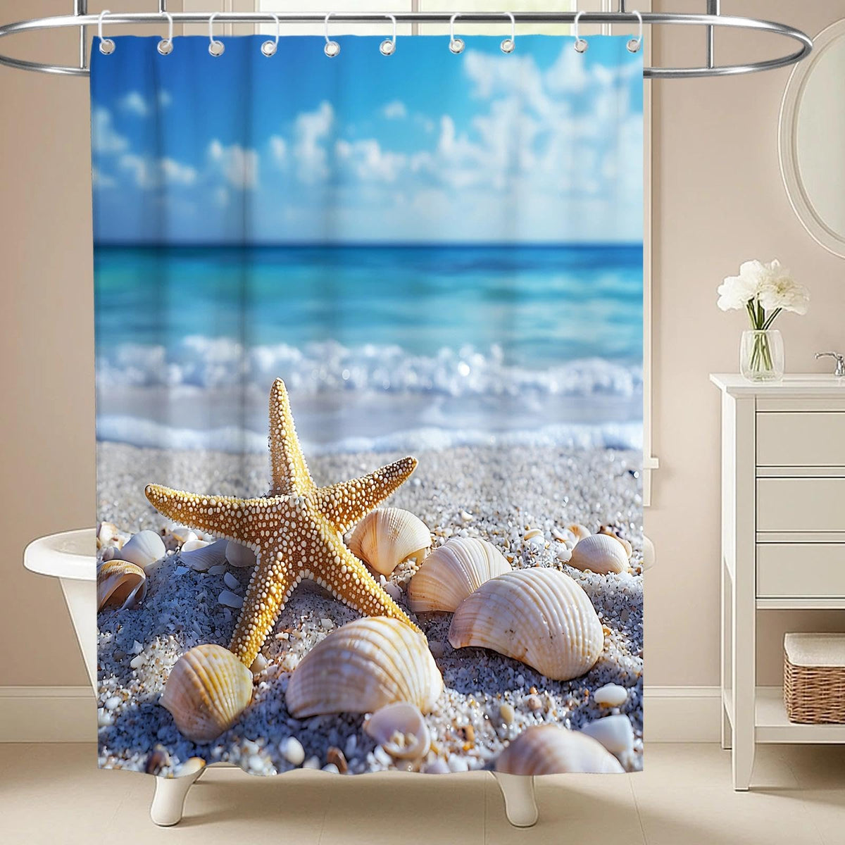 Nautical Green Sea Turtles Beach Theme Fabric Shower Curtain Sets Bathroom Blue Ocean Decor with Grommets and Hooks - 72 x 72 Inch Teal