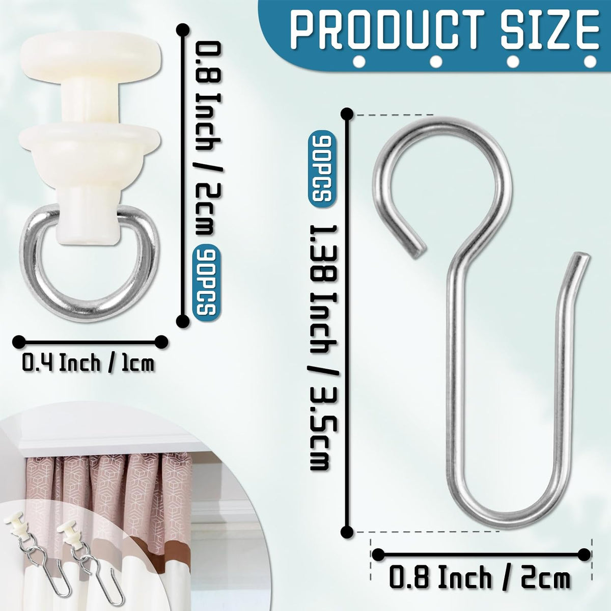 180PCS Curtain Track Hooks, Rv Shower Curtain Clips